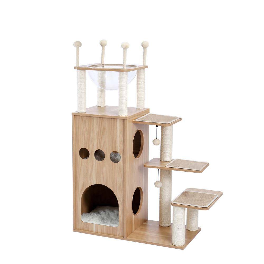 Foobrues LSY-P23169196 Wooden Cat Tree Multi-Level Cat Tower with Fully Sisal Covering Scratching Posts. Deluxe Condos and Capsule Nest