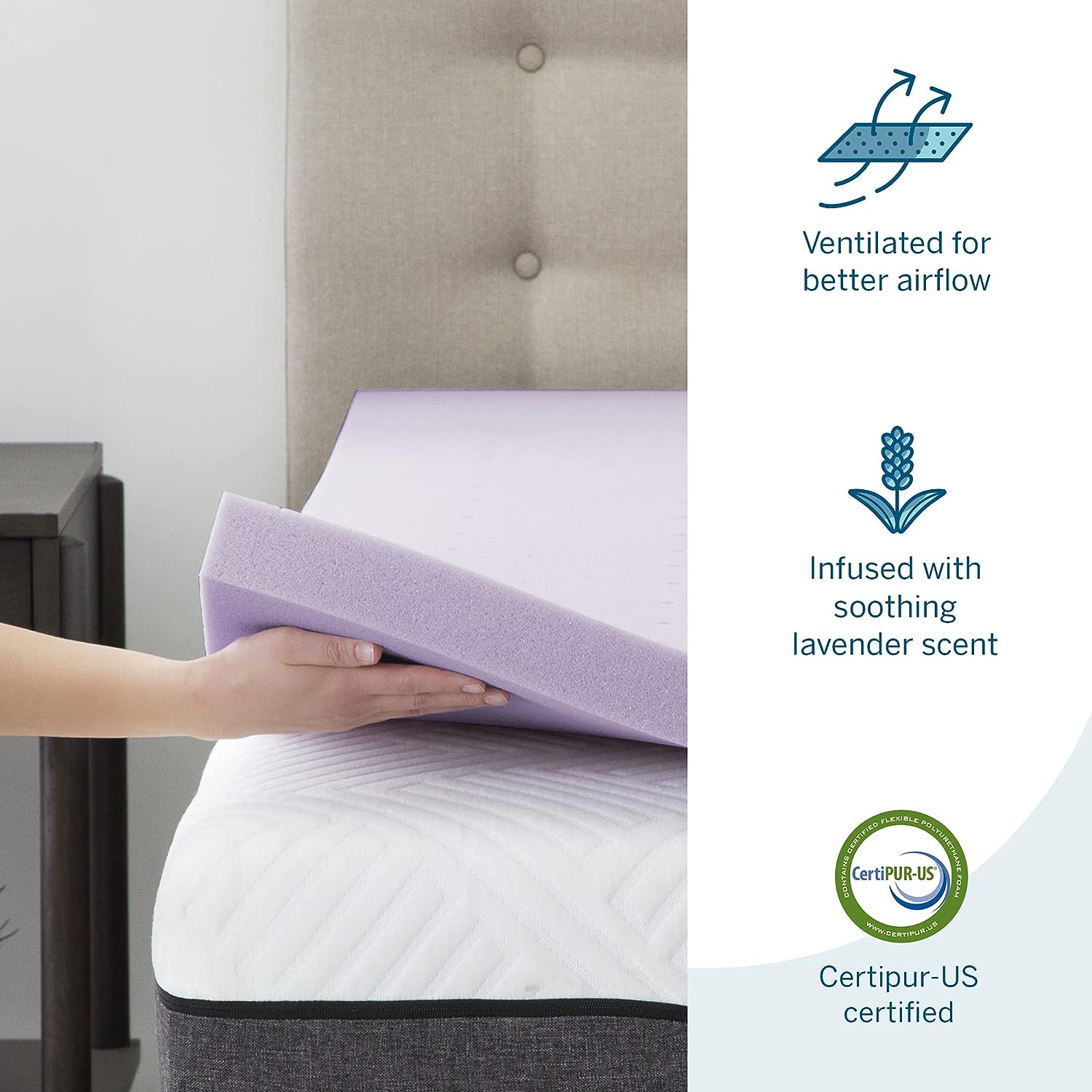 LUCID 3 Inch Lavender Infused Memory Foam Mattress Topper - Ventilated Design - Cal King Size