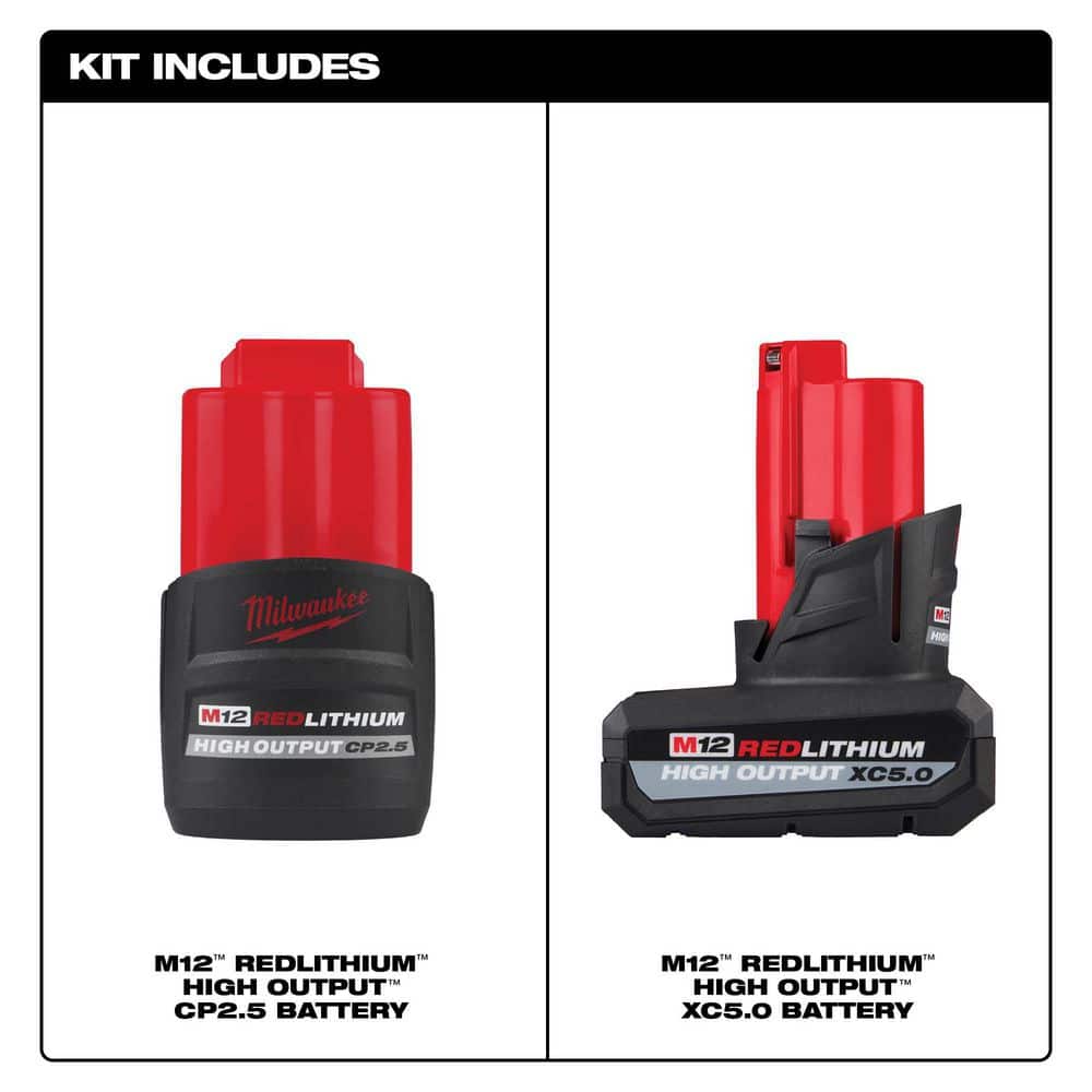 Milwaukee 48-11-2452S M12 12V Lithium-Ion XC High Output 5.0Ah Battery Pack W/High Output 2.5Ah Battery Pack