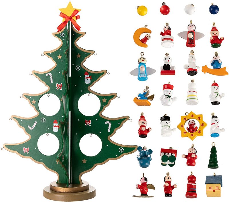 JOYIN Christmas 24 Days Countdown Advent Calendar with a Wooden Christmas Tree