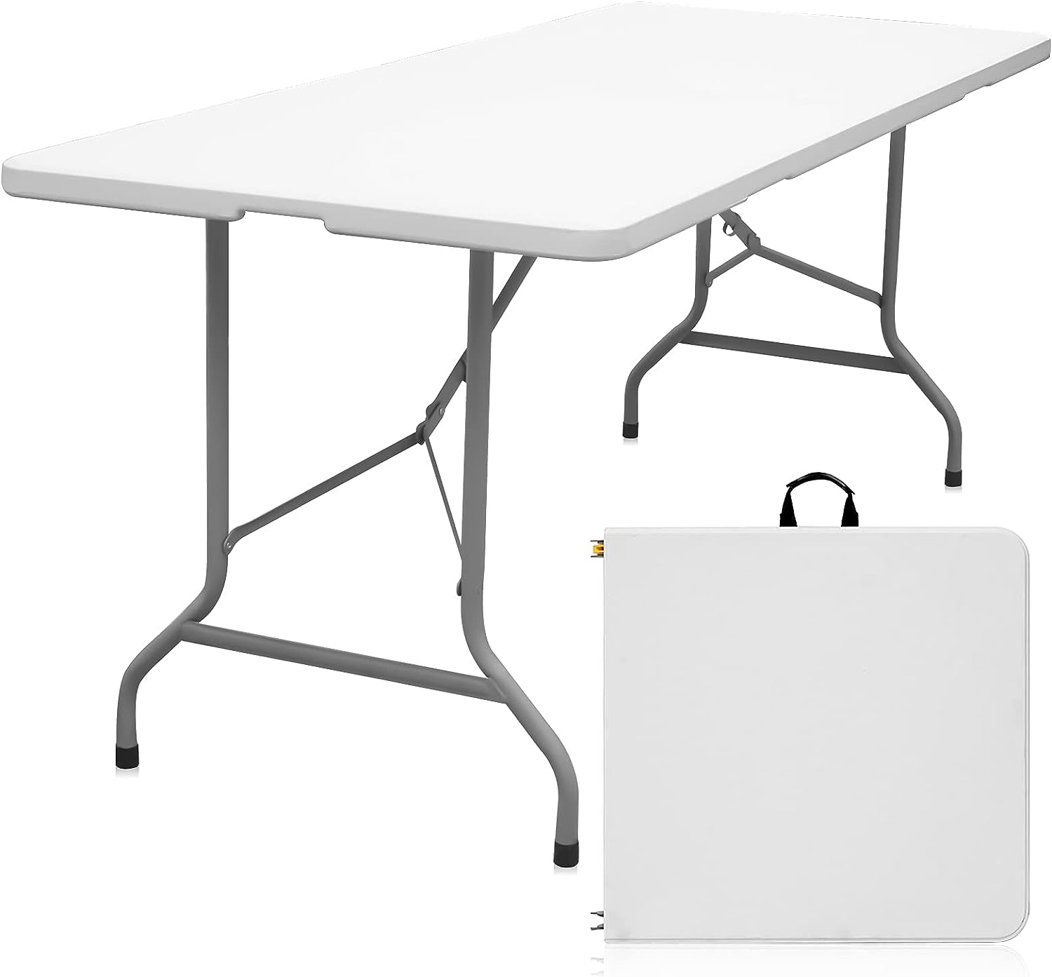 Byliable Folding Table 6ft Portable Heavy Duty Plastic Fold-in-Half Utility Foldable Table Plastic Dining Table Indoor Outdoor for Camping. Picnic and Party. White