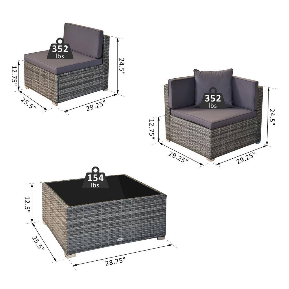 Outsunny  Patio Life Ash Grey 7-Pieces Steel Plastic Rattan Patio Conversation Set with Grey Cushions