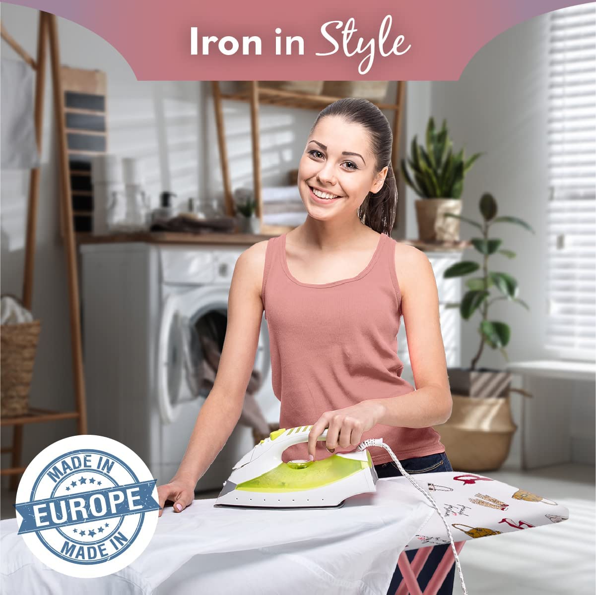 Bartnelli Rorets Ironing Board Made in Europe | Compact Space Saving Smart Hanger Iron Board for Easy Storage | Lightweight. 4 Layer Cover Pad. 4 Leg. for Dorm. Laundry Room. or Small Space