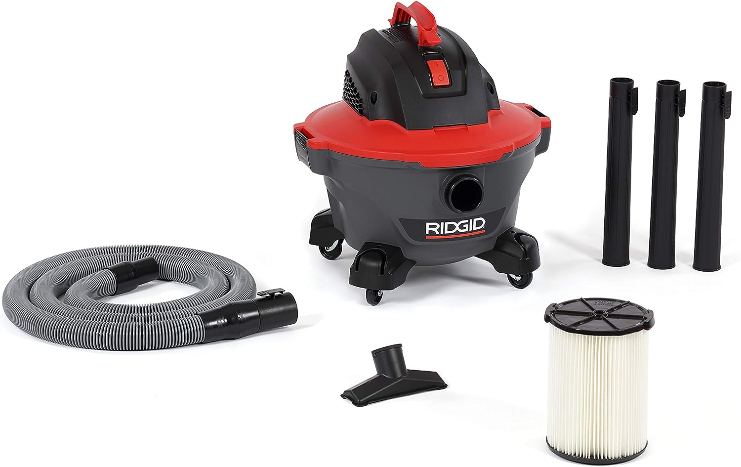 RIDGID 62698 RT0600 NXT 6-Gal. Wet Dry Shop Vacuum with Casters. 4.25 Peak HP Motor. and Pro Locking Hose. Dark Gray and Red