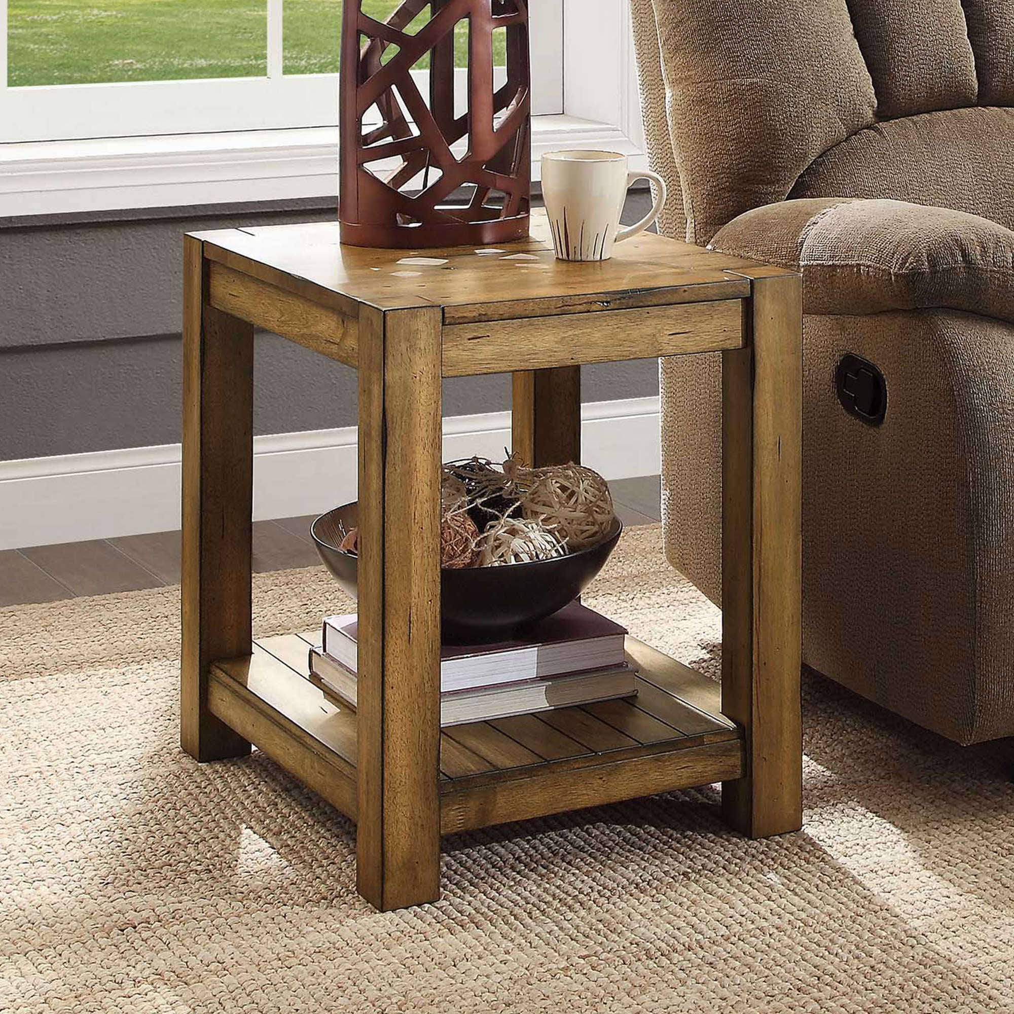 Better Homes & Gardens Bryant Solid Wood End Table. Rustic Maple Brown Finish
