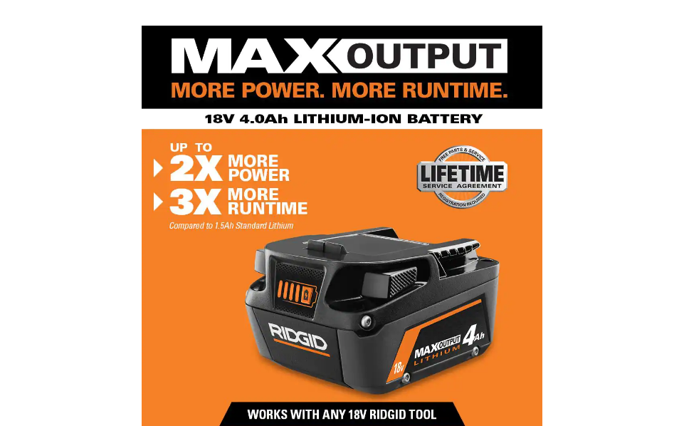 RIDGID AC9540 18V Lithium-Ion MAX Output 4.0 Ah Battery and Charger Starter Kit