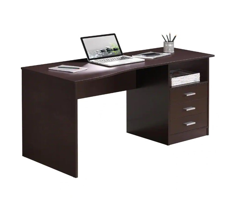 TECHNI MOBILI RTA-8404-WN Rectangular Wenge 3 Drawer Computer Desk with Built-In Storage