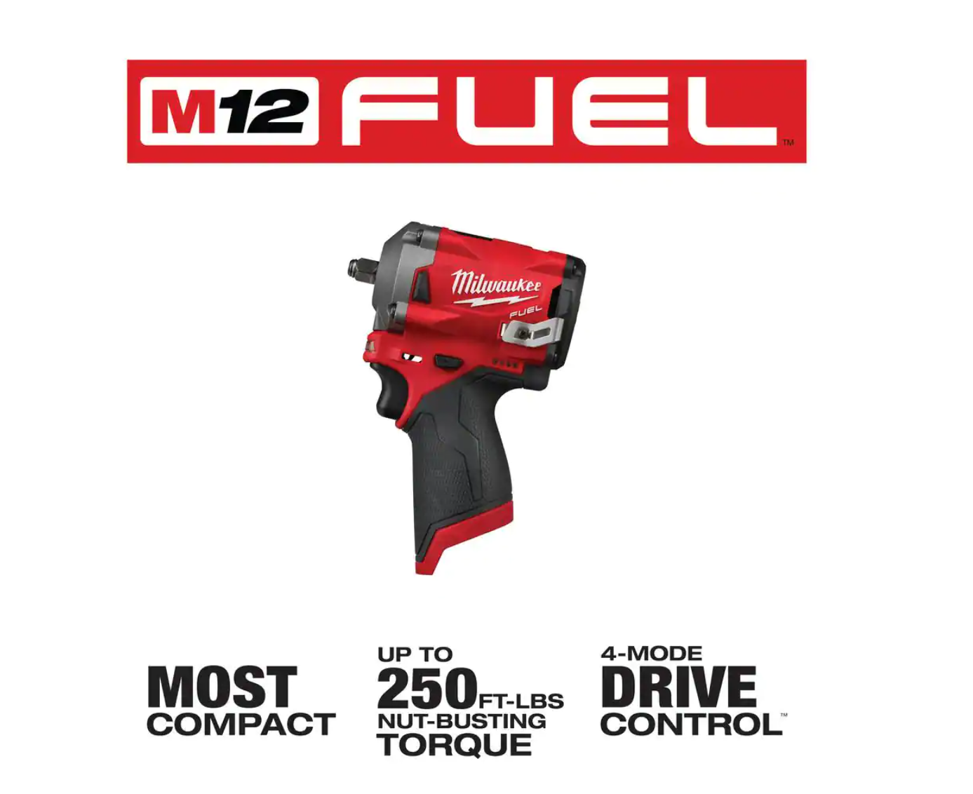 Milwaukee 2554-20 M12 FUEL 12V Lithium-Ion Brushless Cordless Stubby 3/8 in. Impact Wrench (Tool-Only)