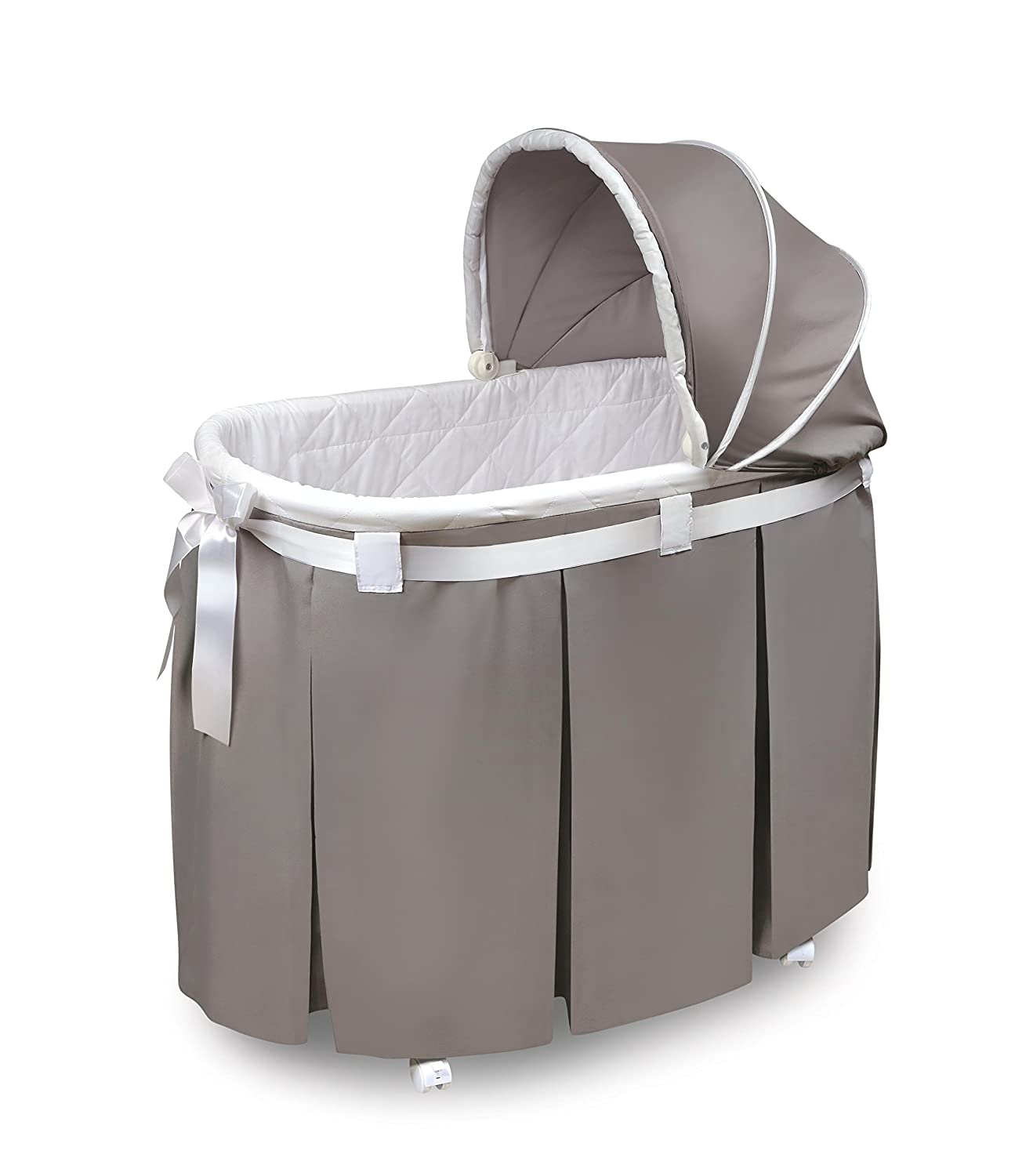 Badger Basket Wishes Oval Bassinet Full Length Skirt. Gray