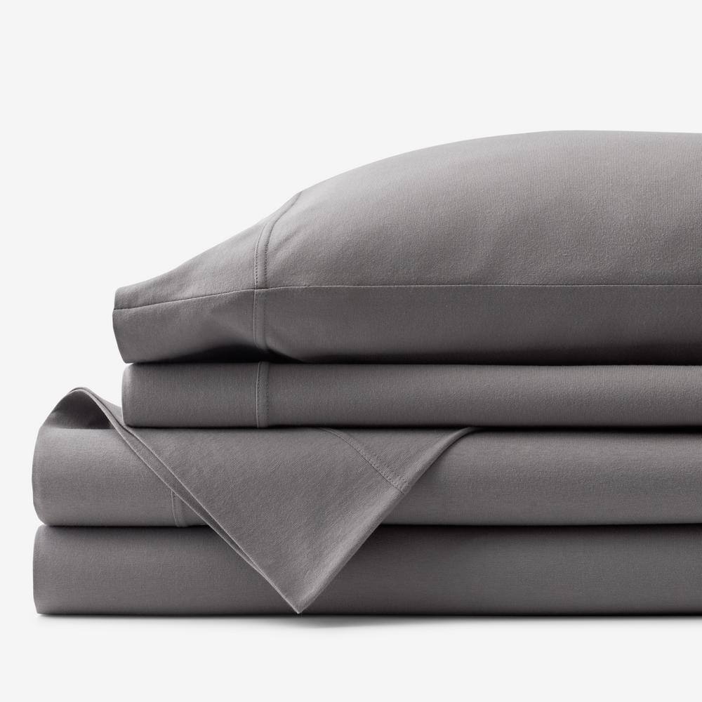 The Company Store  Company Cotton 4-Piece Dark Gray Solid Cotton Jersey Knit Queen Sheet Set - Dark Gray