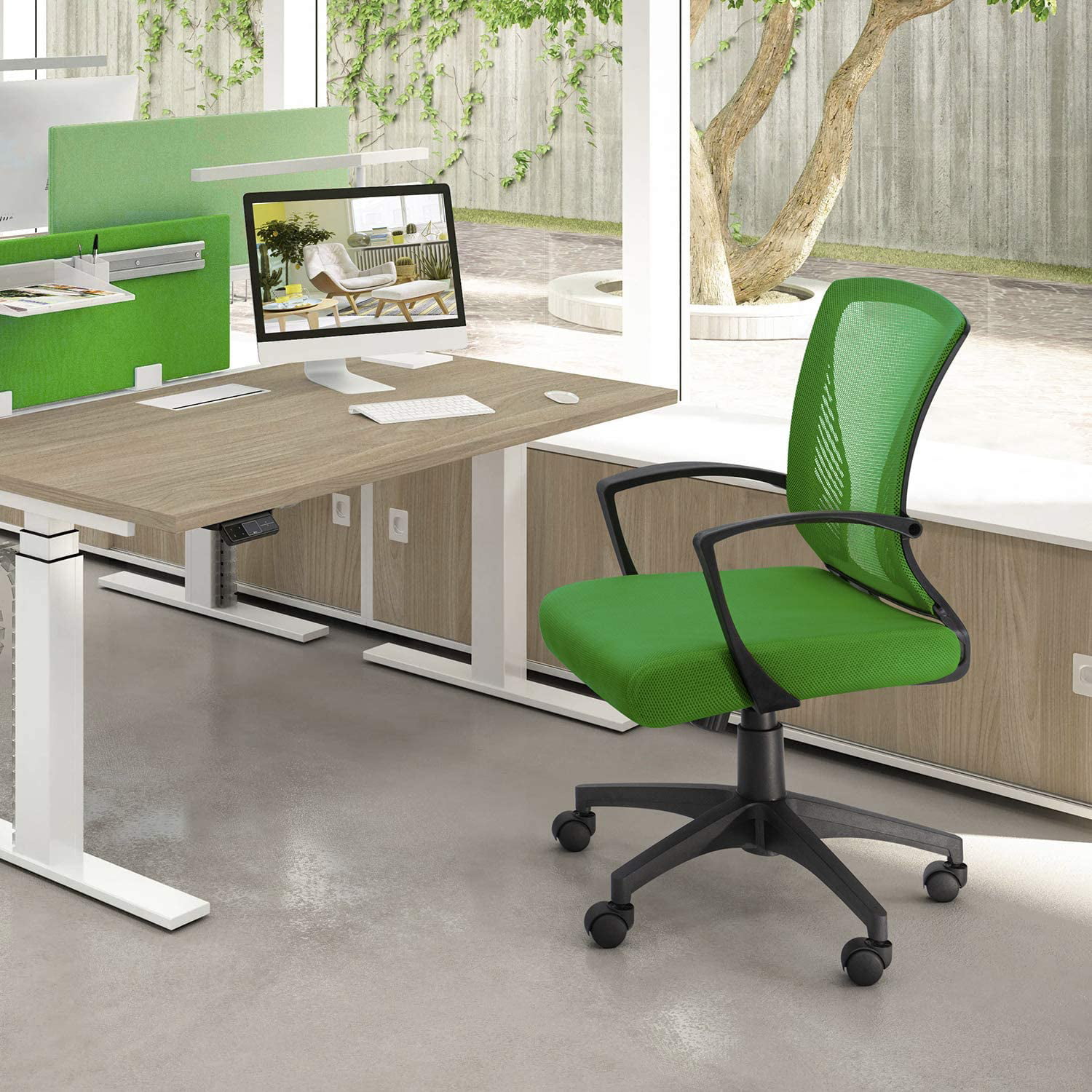 Lacoo Mid-Back Office Desk Chair Ergonomic Mesh Task Chair with Lumbar Support. Green