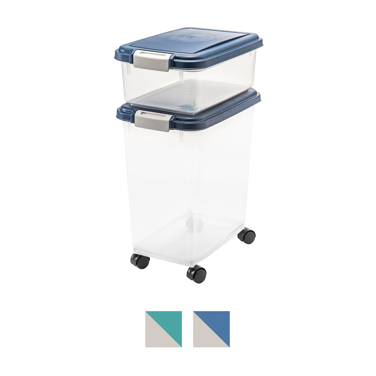 IRIS USA 2-Piece WeatherPro Airtight Stackable Dog Cat & Bird Food Pet Food Storage Container Combo & Treat Box. Navy. 35-lbs/45-qt
