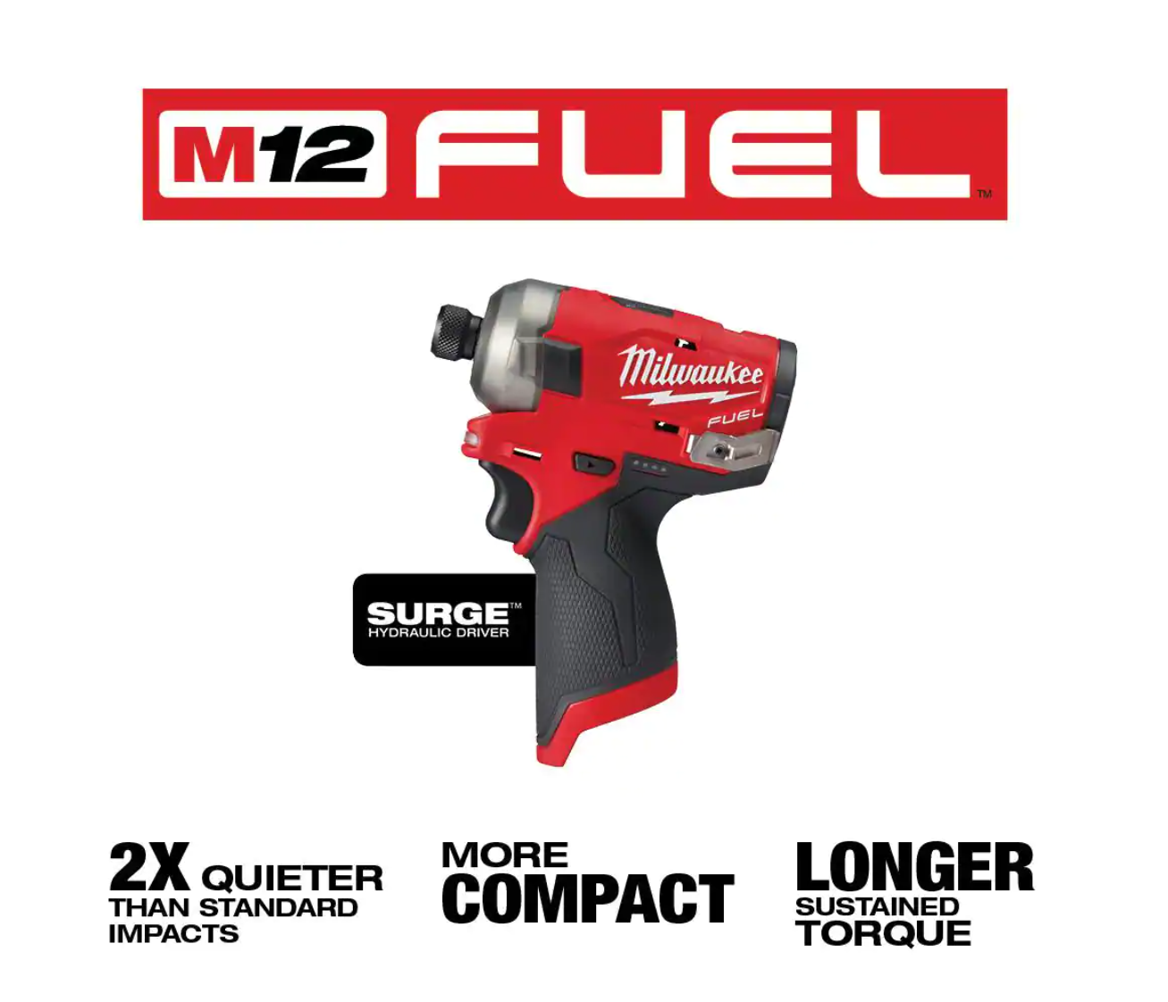 Milwaukee 2551-20 M12 FUEL SURGE 12V Lithium-Ion Brushless Cordless 1/4 in. Hex Impact Driver (Tool-Only)