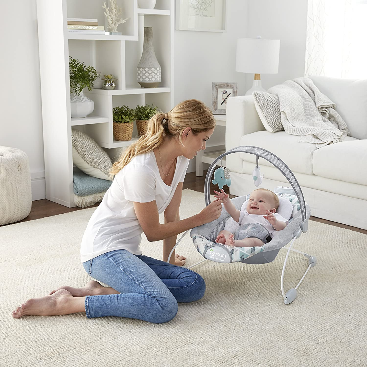 Ingenuity SmartBounce Automatic Baby Bouncer Seat with Music. Nature Sounds. Removable Bar & 2 Plush Infant - Chadwick