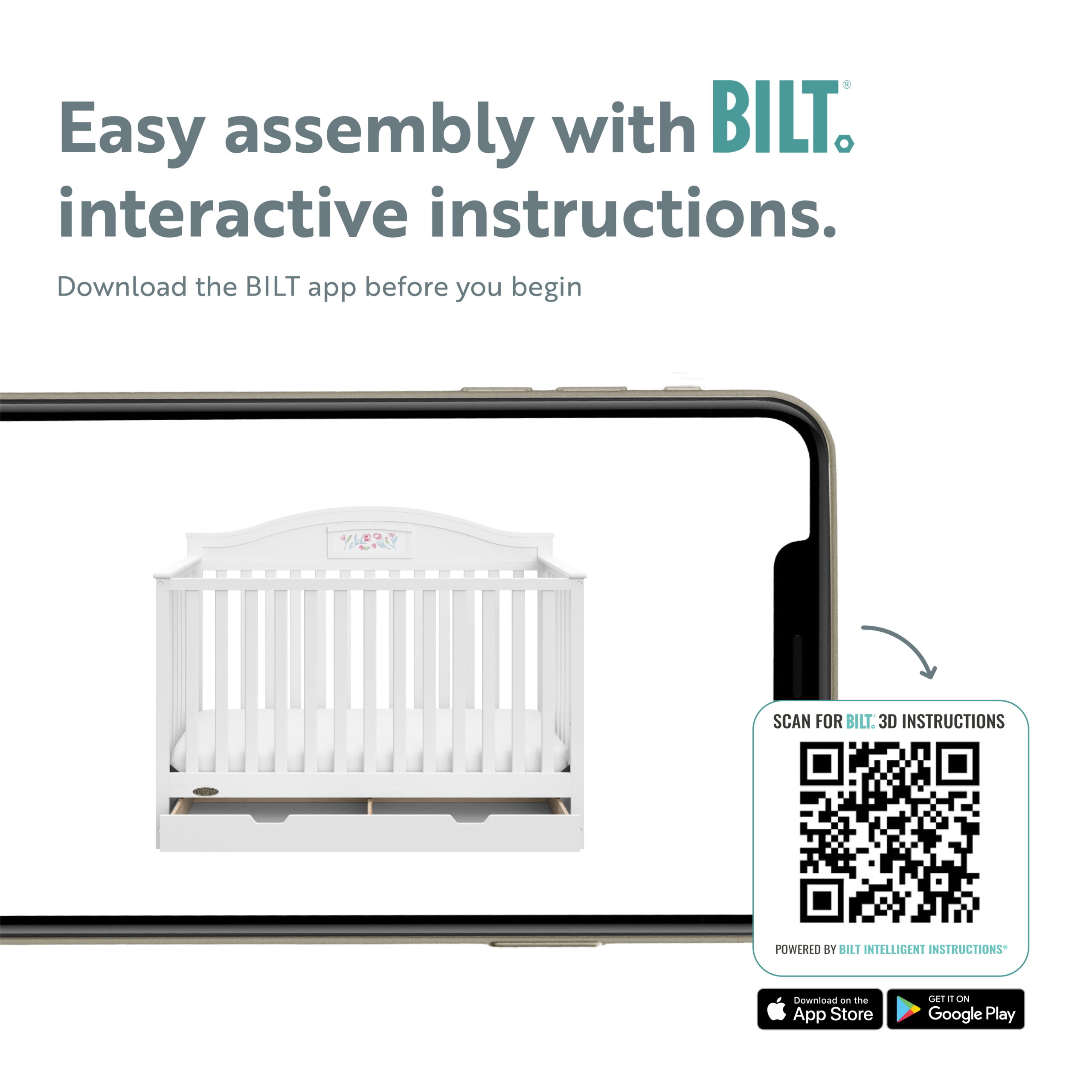 Graco Story 5-in-1 Convertible Baby Crib with Drawer. White