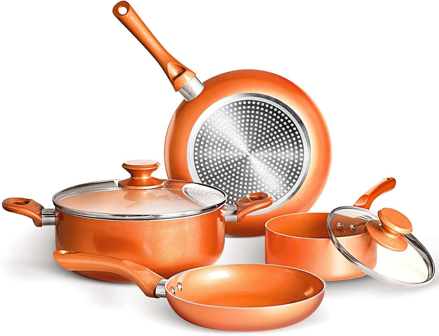 Clockitchen 6-piece Non-stick Cookware Set Pots and Pans Set for Cooking - Ceramic Coating Saucepan. Stock Pot with Lid. Frying Pan. Copper