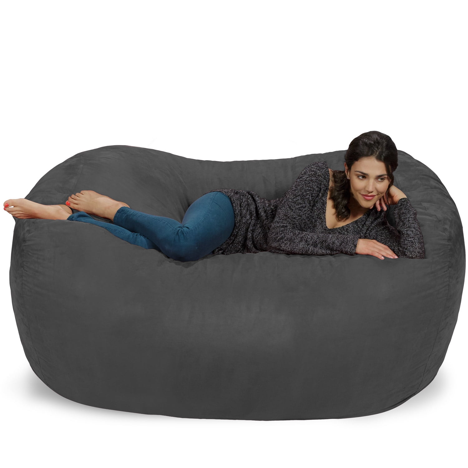 Chill Sack Bean Bag Chair. Memory Foam Lounger with Microsuede Cover. Kids. Adults. 6 ft. Charcoal