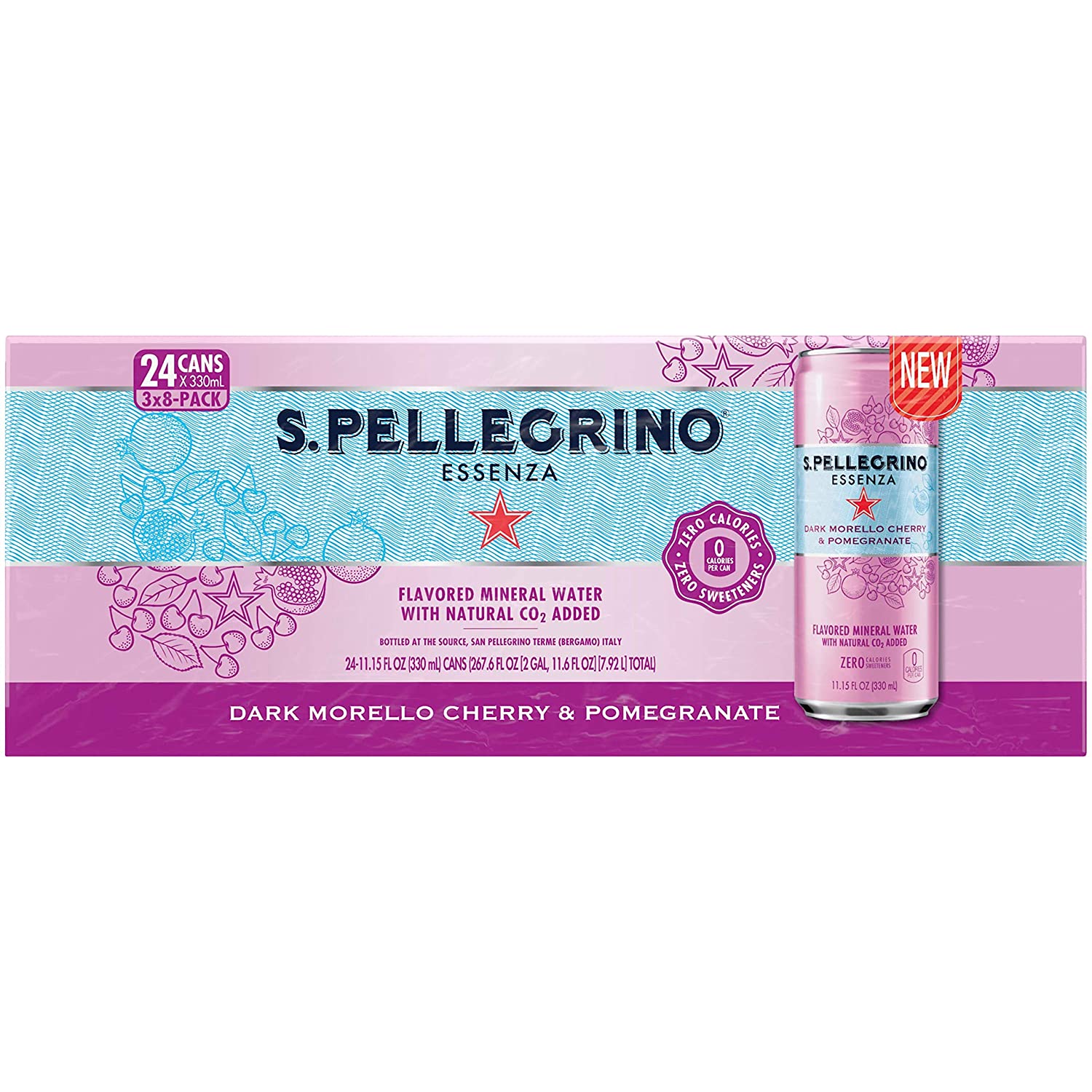San Pellegrino Essenza Dark Morello Cherry & Pomegranate Flavored Mineral Water. (24 Pack)