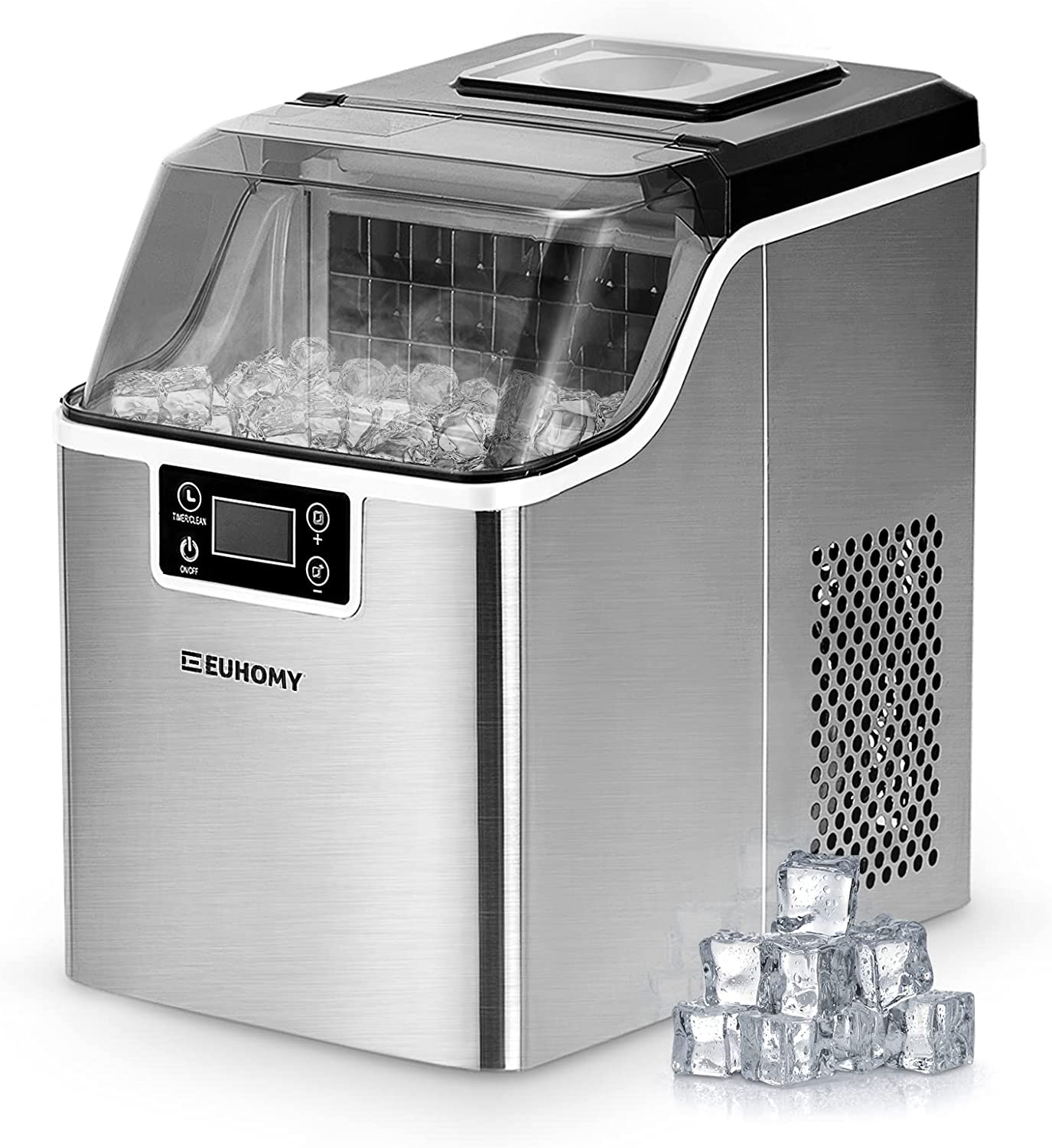 EUHOMY Ice Maker Machine Countertop. 2 Ways to Add Water.45Lbs/Day 24 Pcs Ready in 13 Mins. Self-Cleaning Portable Compact Ice Cube Maker with Ice Scoop & Basket. Perfect for Home/Kitchen/Office/Bar