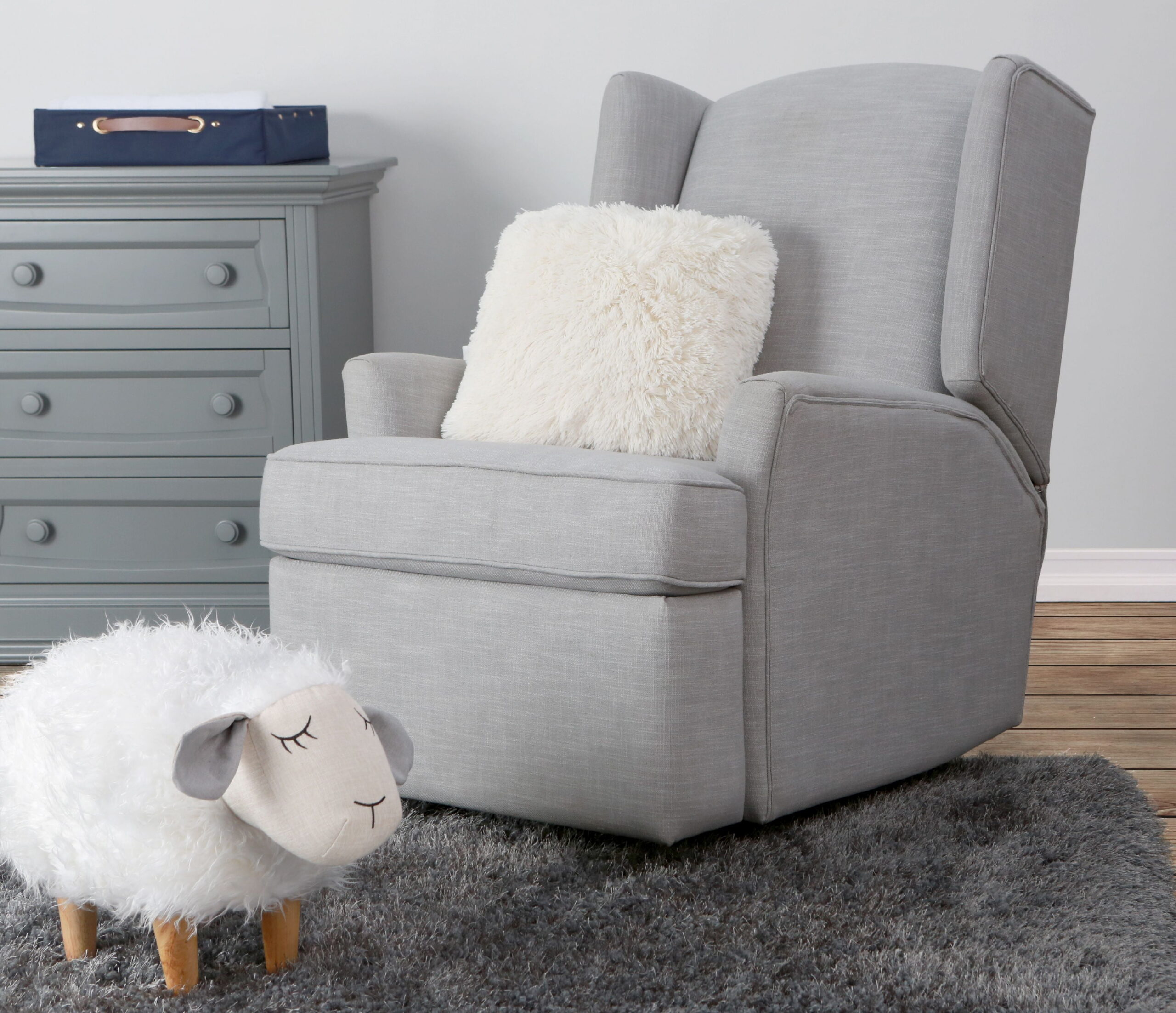 Second Story Home Hemingway Upholstered Wingback Swivel Gliding Recliner- Gray