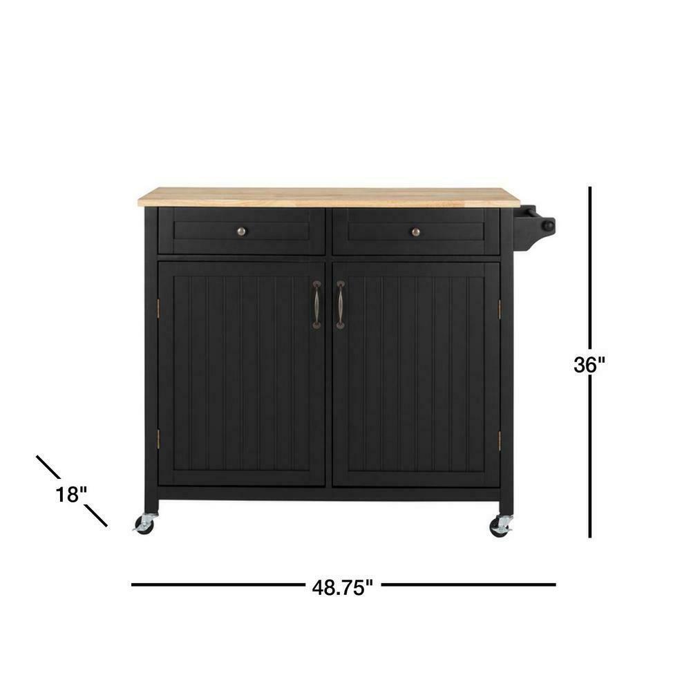 StyleWell Bainport Black Kitchen Cart with Butcher Block Top