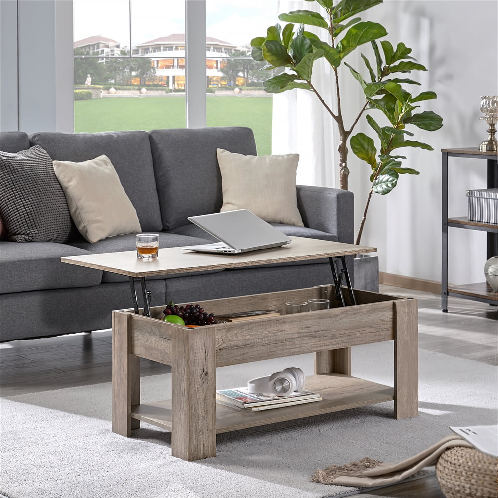 Easyfashion Modern Rectangle Wood Coffee Table with Storage. Gray
