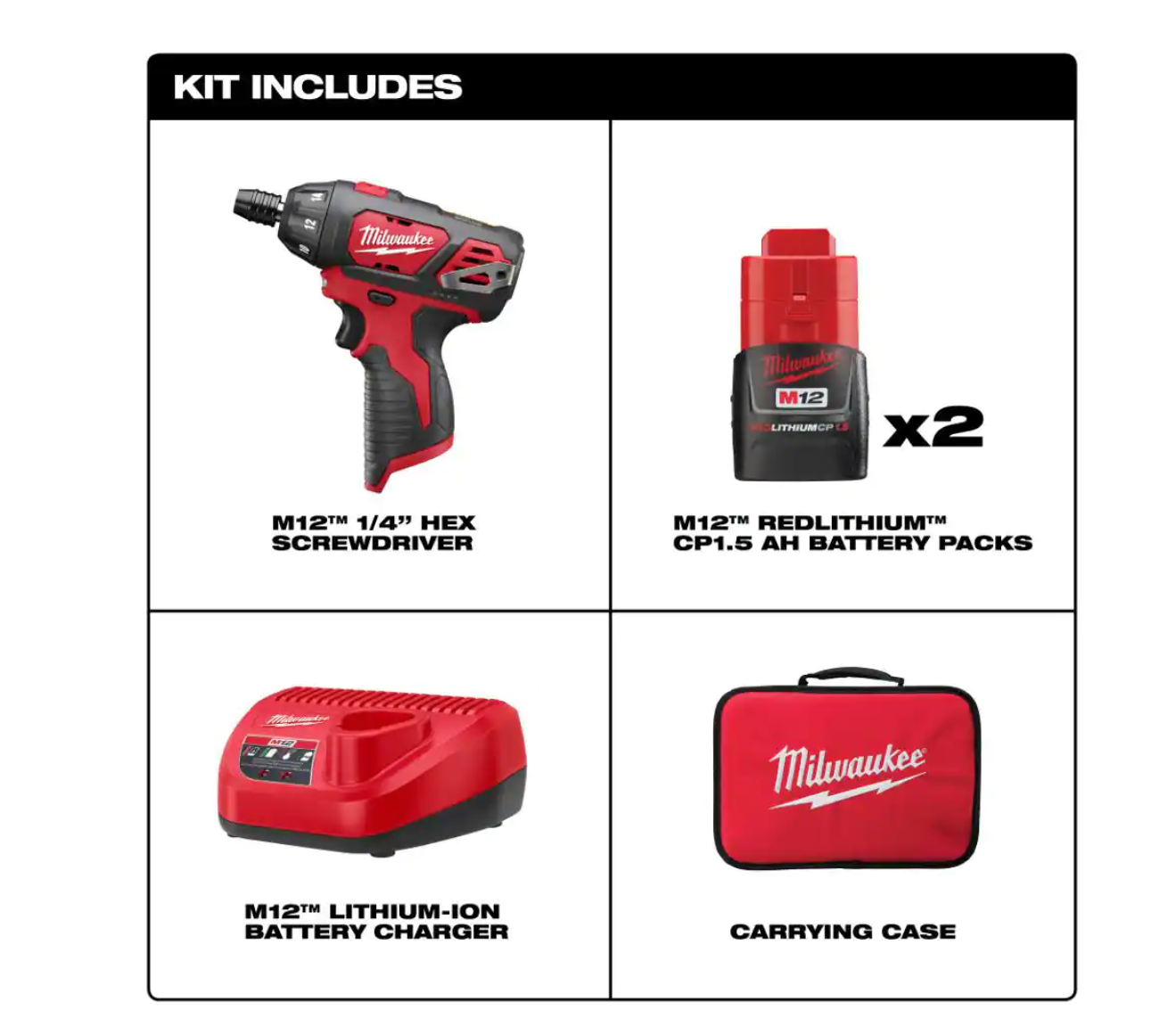 Milwaukee 2401-22-48-32-4497 M12 12-Volt Lithium-Ion Cordless 1/4 in. Hex Screwdriver Kit with SHOCKWAVE Alloy Steel Screwdriver Bit Set (72-Piece)