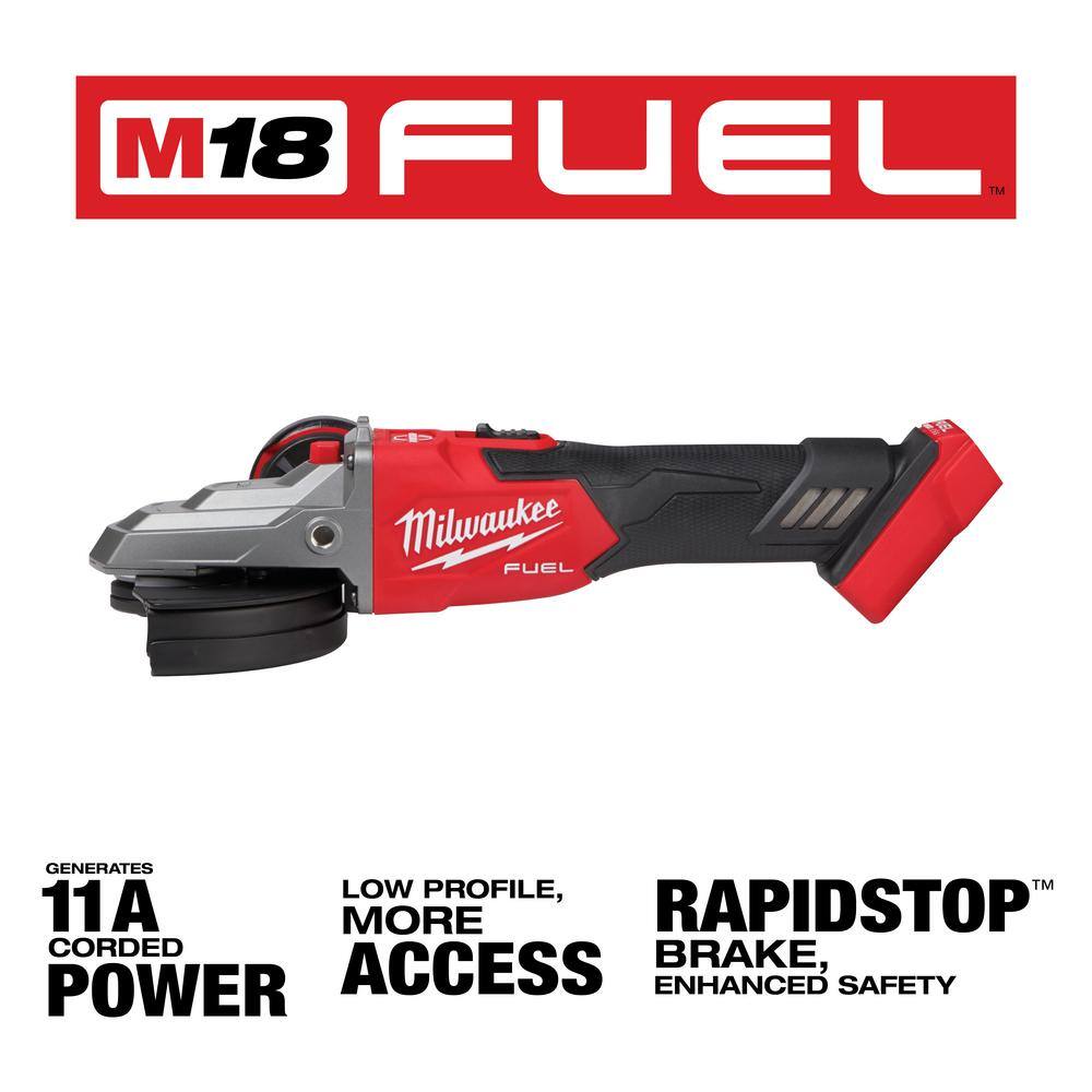 Milwaukee 2887-20 M18 FUEL 18V Lithium-Ion Brushless Cordless 5 in. Flathead Braking Grinder with Slide Switch Lock-On (Tool-Only)
