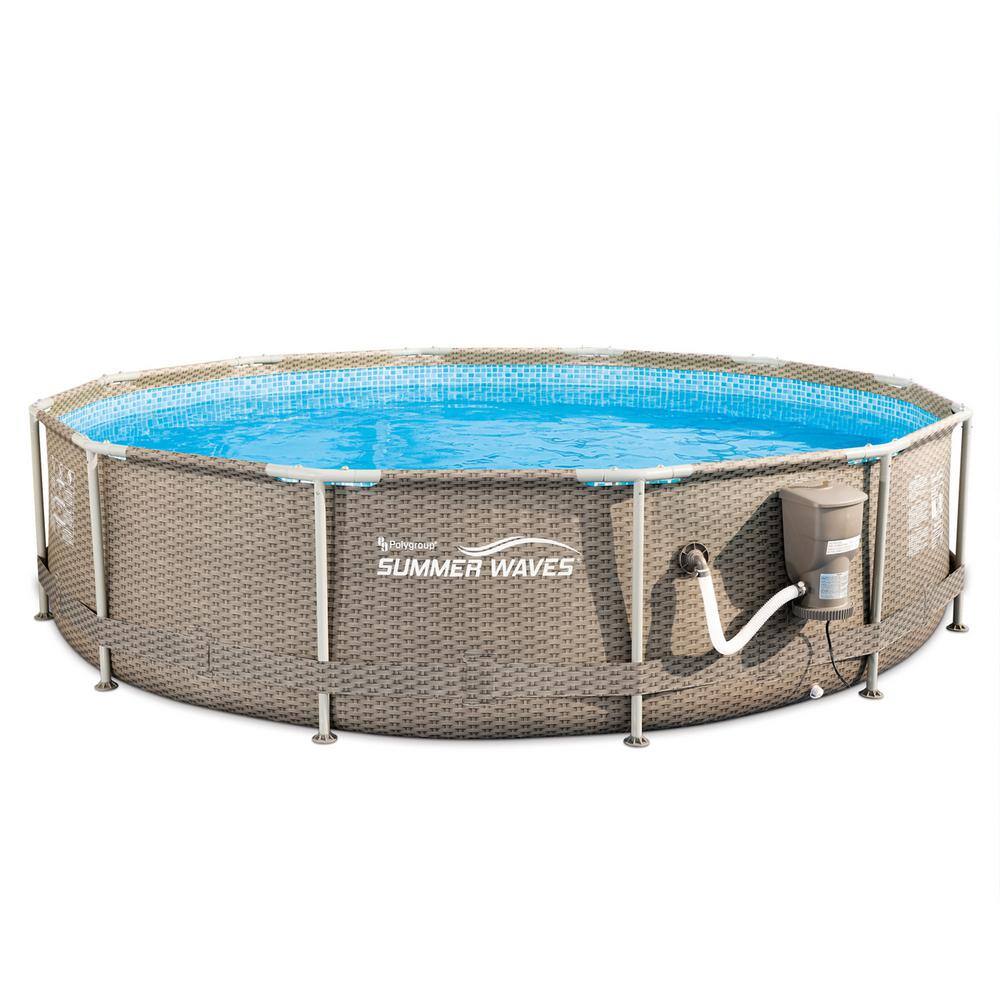 Summer Waves P20012335 Dark Wicker 12 ft. Round 30 in. Deep Metal Frame Pool