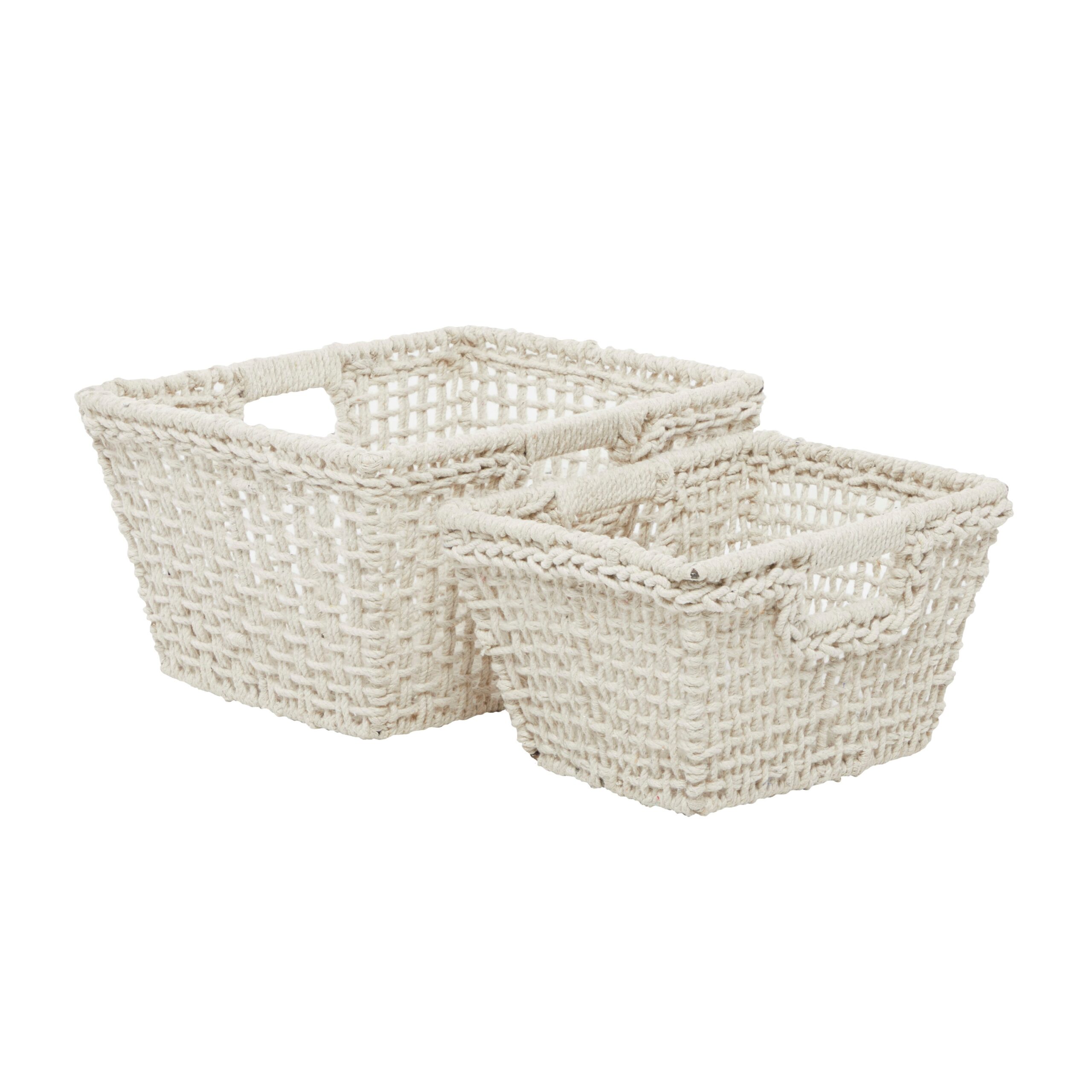 Grayson Lane 2-Pack 13-in W x 8.8-in H x 15.85-in D White Handmade with Handles Cotton Basket