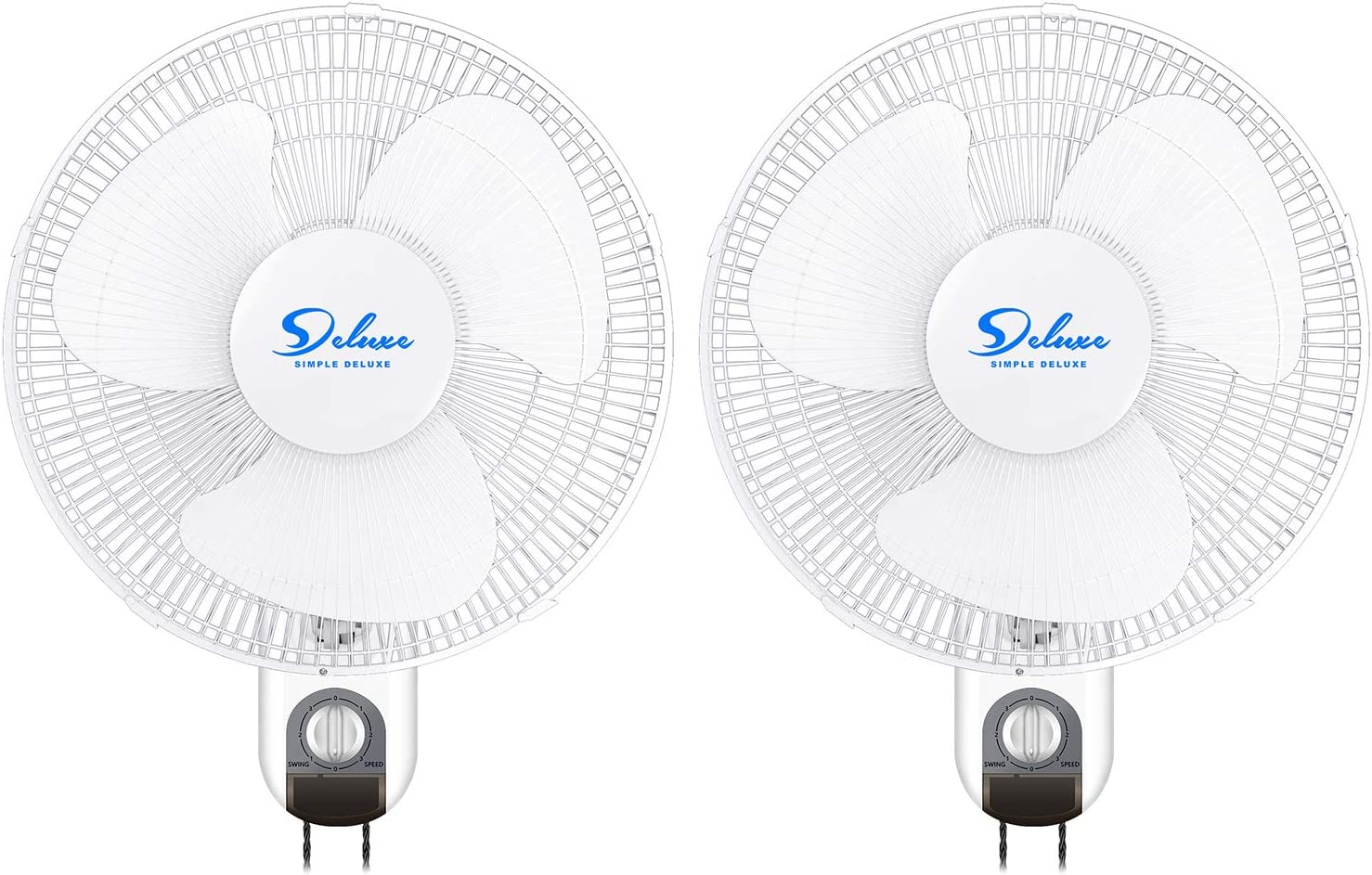 Simple Deluxe Adjustable Tilt. Quiet Operation Household Wall Mount Fans Oscillating. 2 Pack. White