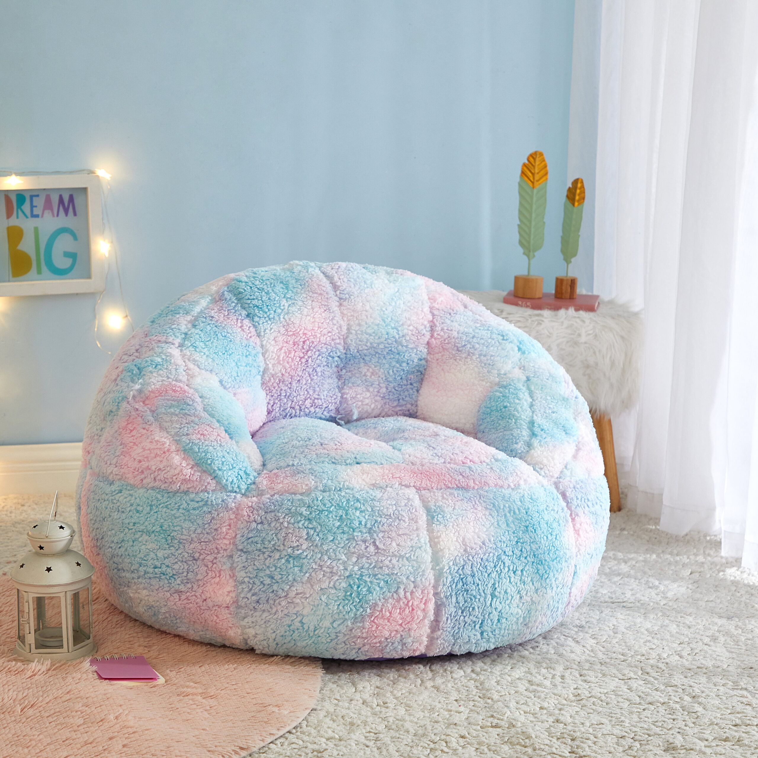 Justice Super Soft Teddy Sherpa Bean Bag Chair. Pink Blue
