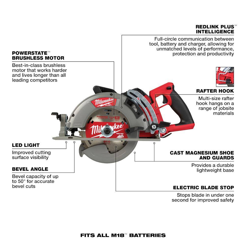 Milwaukee 2830-20-2821-20 M18 FUEL 18V Lithium-Ion Cordless 7-1/4 in. Rear Handle Circular Saw with M18 FUEL SAWZALL Reciprocating Saw
