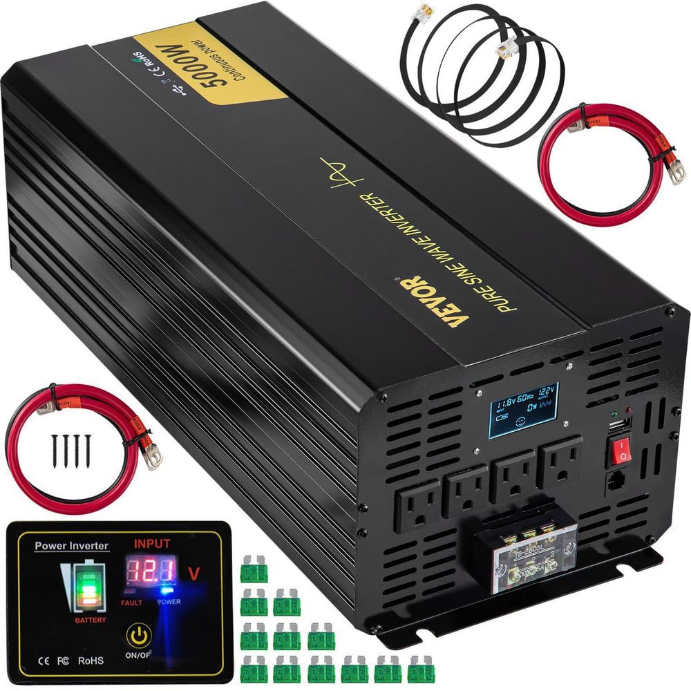 VEVOR CZXNBQDMKWKDDWIZZV9 5000-Watt DC 12V to AC 120V Pure Sine Wave Inverter Car Converter w/ LCD Display USB Port Remote Controller for Car RV