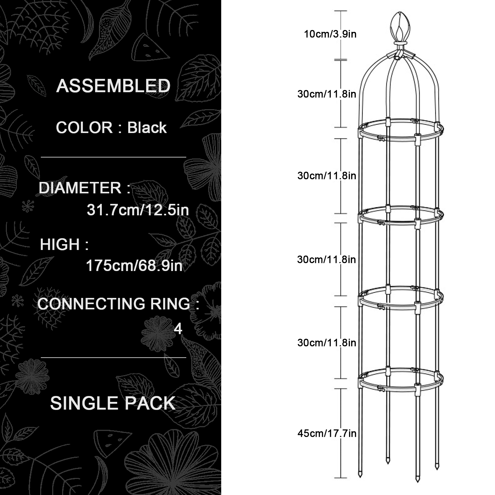 Plant Trellis Garden Obelisk Tool Set Durable Planting Support Frame Butterfly Clip Metal Black  Tower Flower Stand