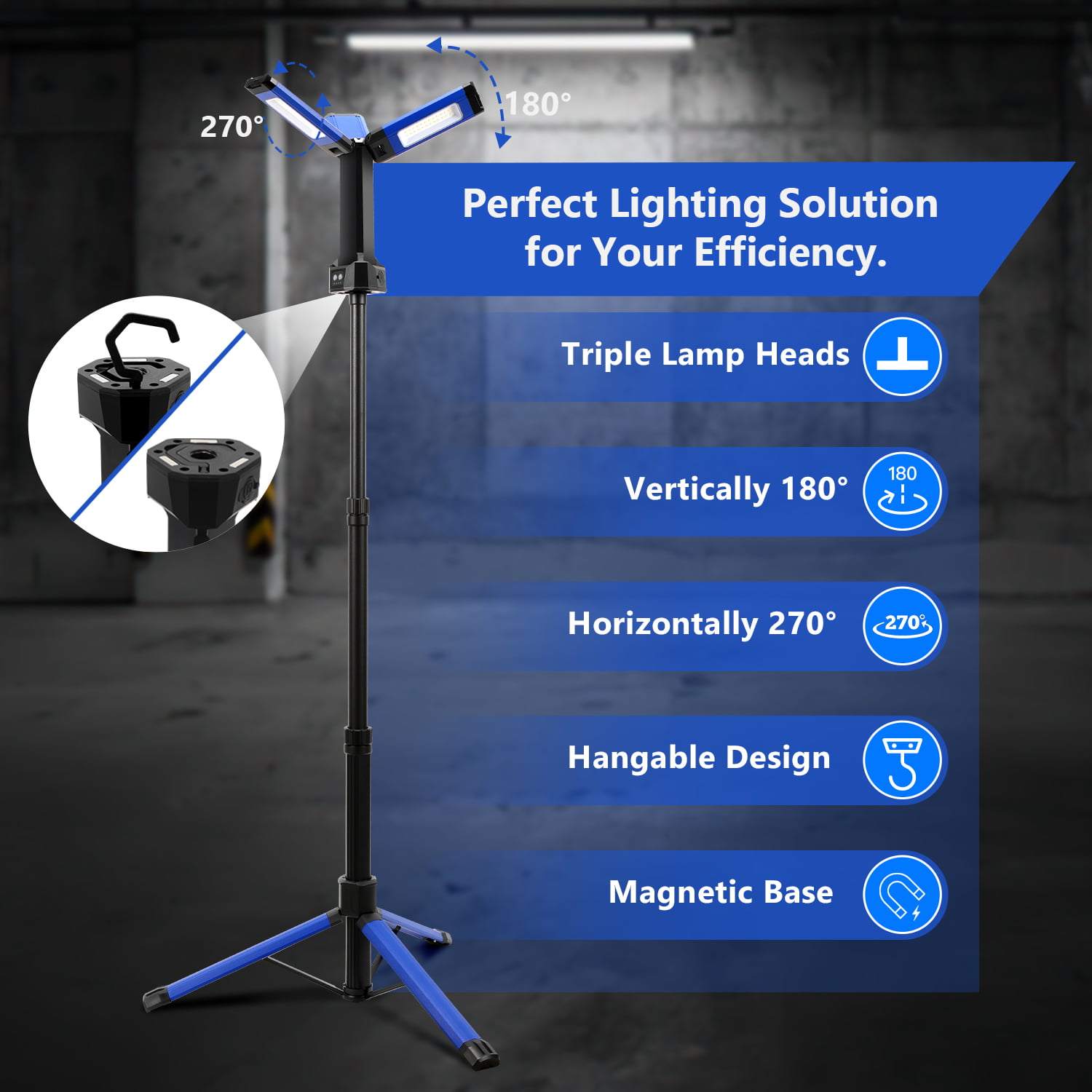 Teedor Rechargeable LED Work Light with Tripod. 2000 Lumens. 20W. 8000mah. IP54