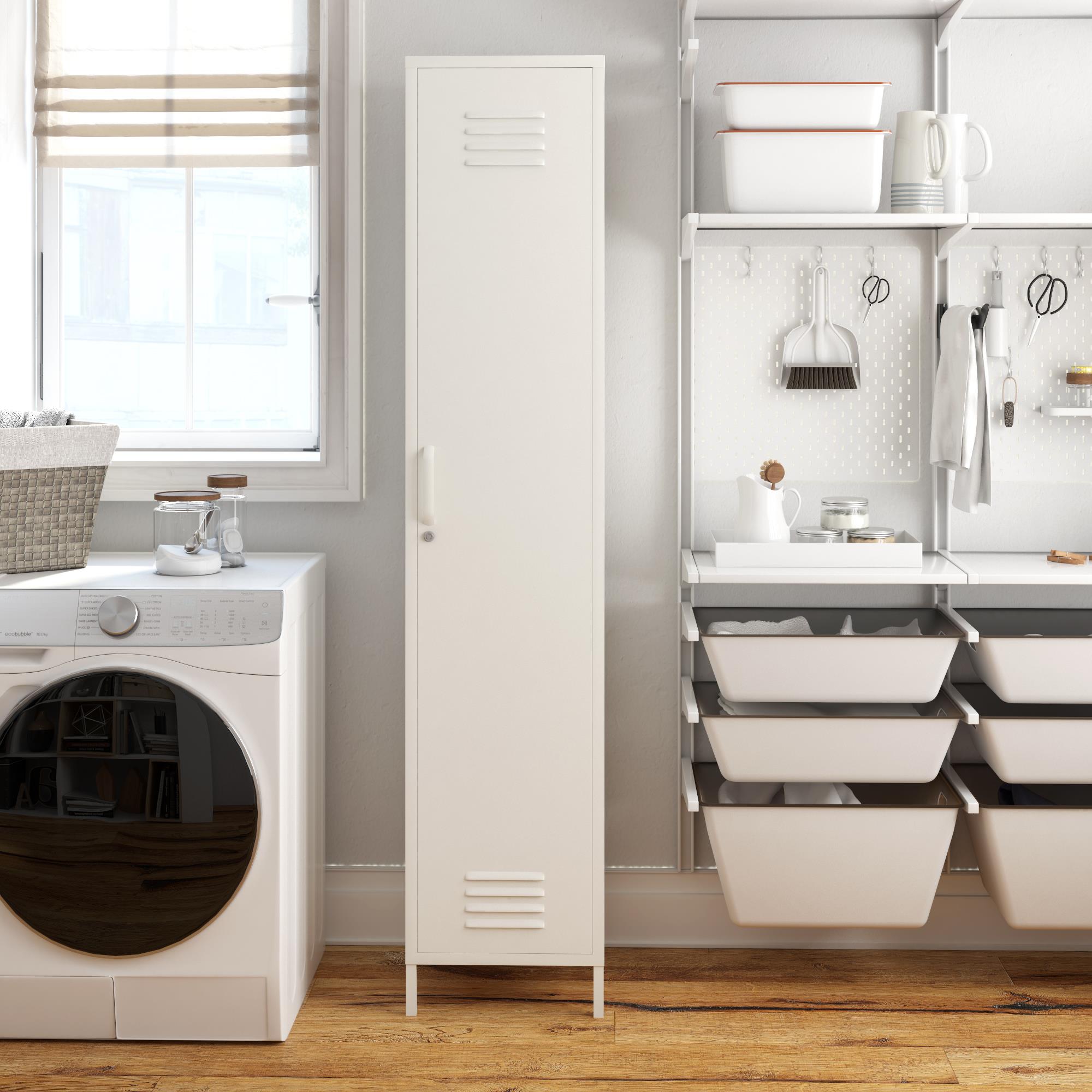 Shadwick 1 Door Tall Single Metal Locker Style Storage Cabinet. White