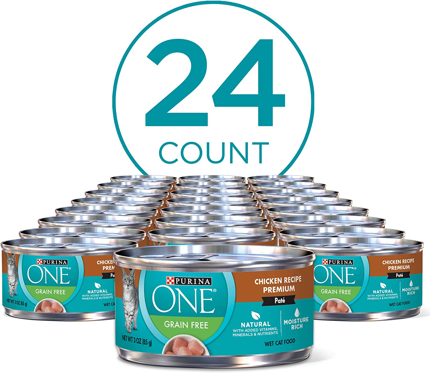 Purina ONE Natural Grain Free Wet Cat Food Pate Chicken Recipe - (24) 3 oz. Pull-Top Cans