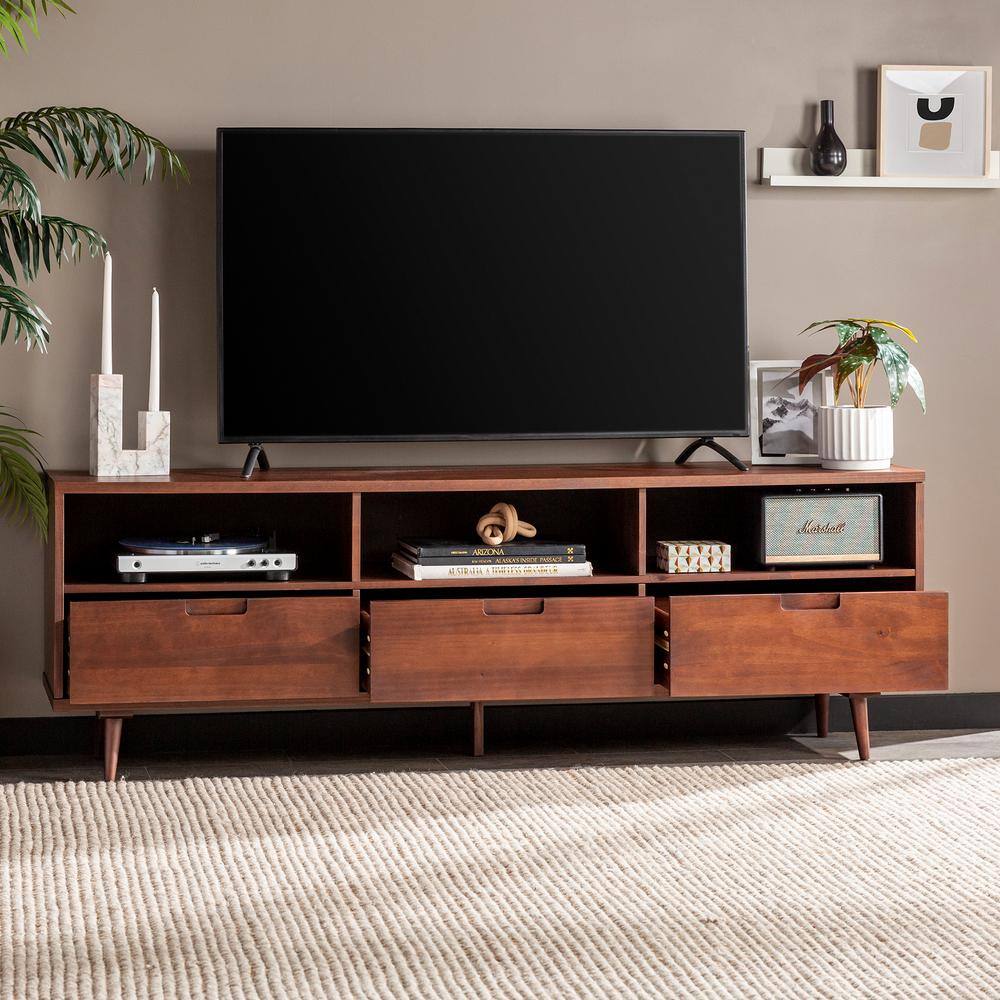 Welwick Designs Walnut Wood TV Stand with 3 Drawers and 2 Open Shelves