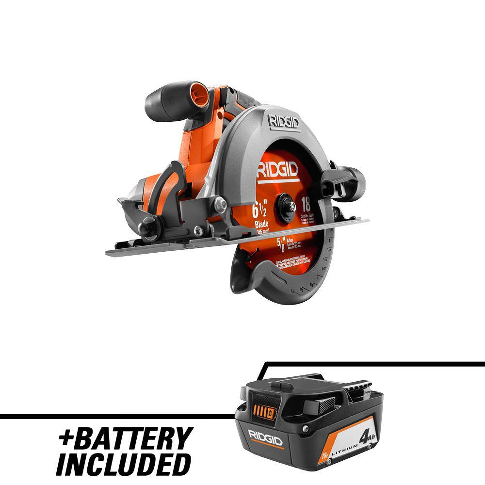 RIDGID R8655B-AC87004 18V Cordless 6-1/2 in. Circular Saw with 18V Lithium-Ion 4.0 Ah Battery
