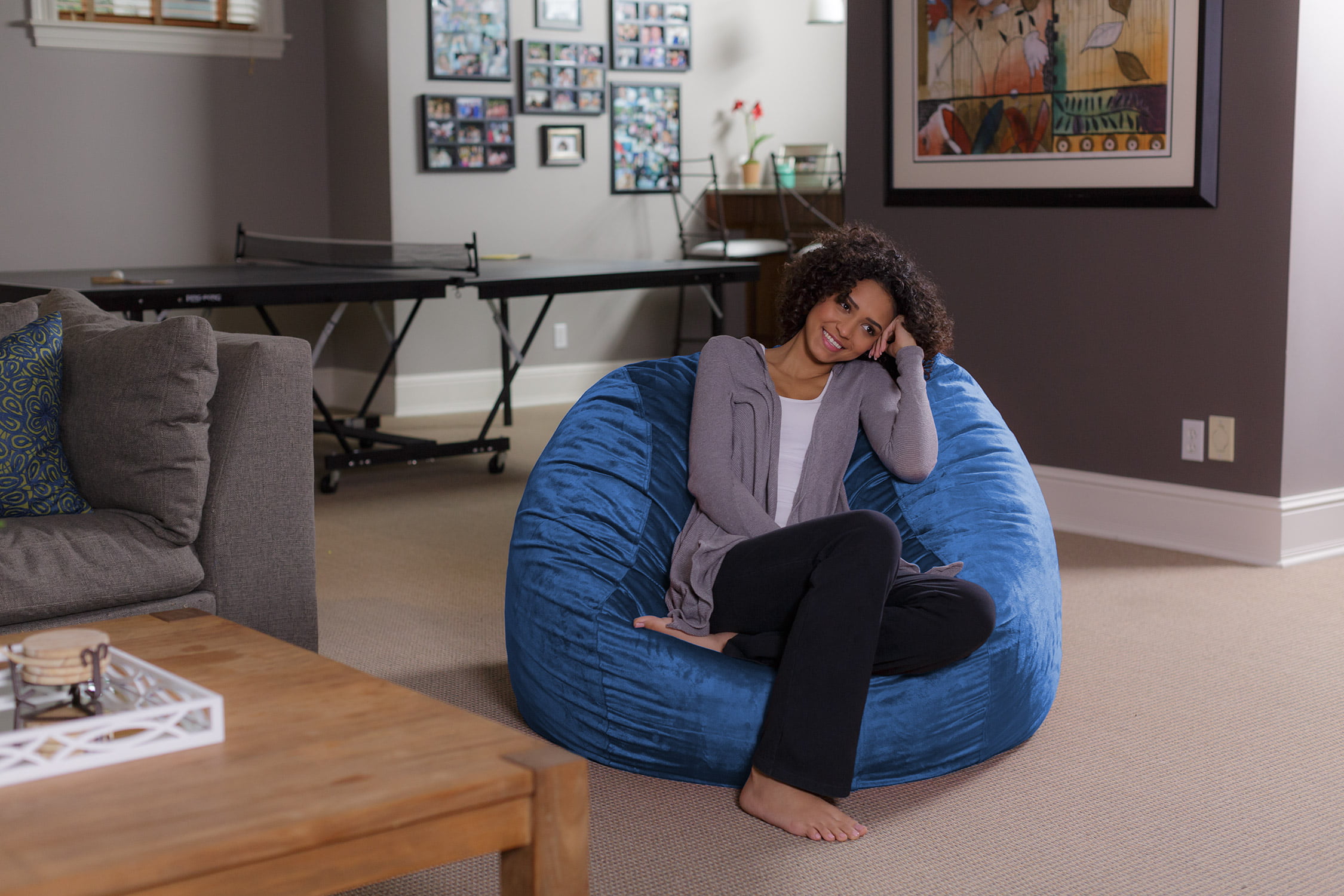 Sofa Sack Bean Bag Chair. Memory Foam Lounger with Microsuede Cover. Kids. Adults. 4 ft. Royal Blue