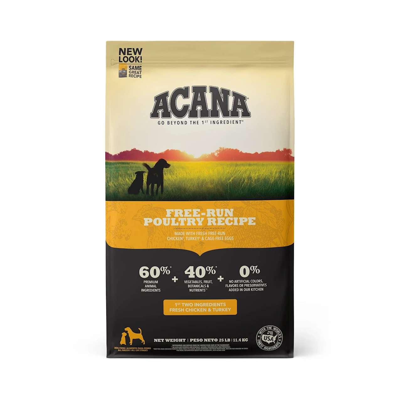 ACANA Grain-Free Free Run Poultry Chicken and Turkey and Cage-free Eggs Dry Dog Food. 25 lbs.