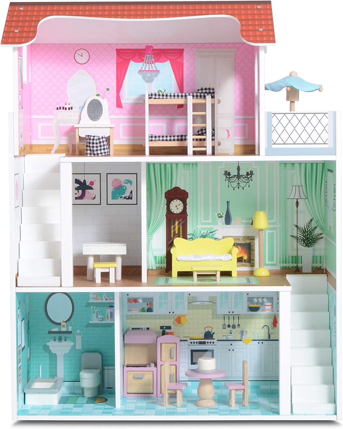 Milliard Doll House / 20 Furniture Pieces / 2.5 Feet High / Perfect Wooden Dollhouse for Kids