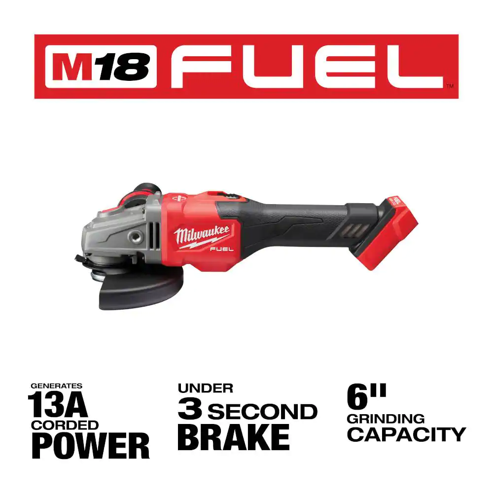 Milwaukee 2981-20 M18 FUEL 18V Lithium-Ion Brushless Cordless 4-1/2 in./6 in. Grinder with Slide Switch with Lock On (Tool-Only)