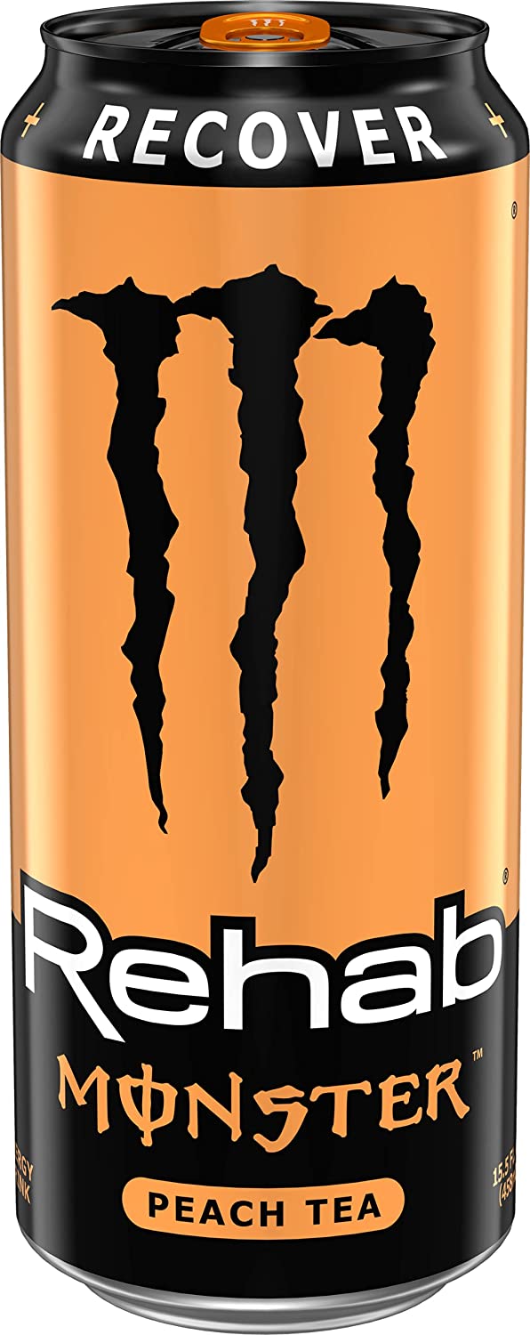Monster Energy Rehab Peach Tea + Energy. Energy Iced Tea. 15.5 Ounce (Pack of 24)
