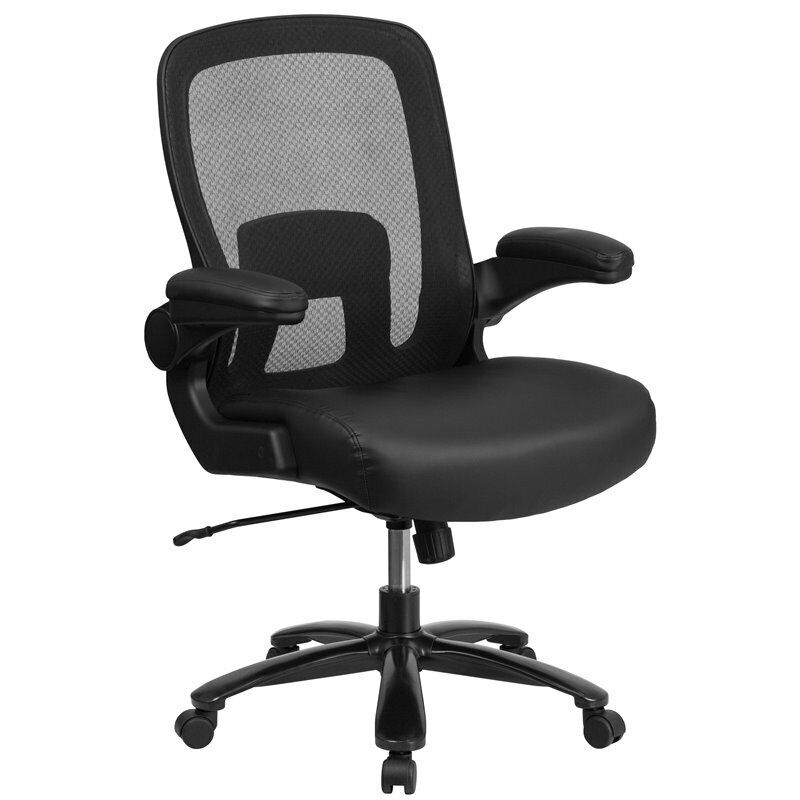 Flash Furniture BT20180LEA HERCULES Series Big & Tall 500 lb. Rated Black Mesh/LeatherSoft Executive Ergonomic Office Chair with Adjustable Lumbar