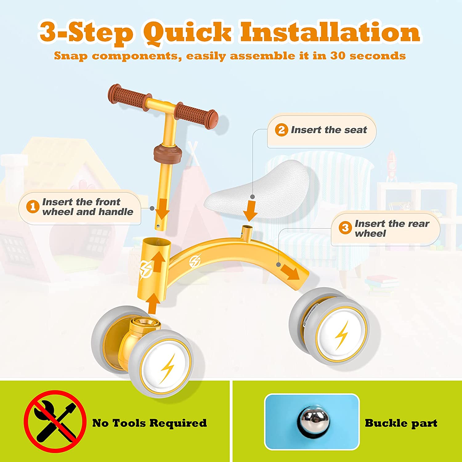 Baby Balance Bikes.Toddler Bikes. Kids Riding Toys. Soft Seat for 1 Year Old. Yellow