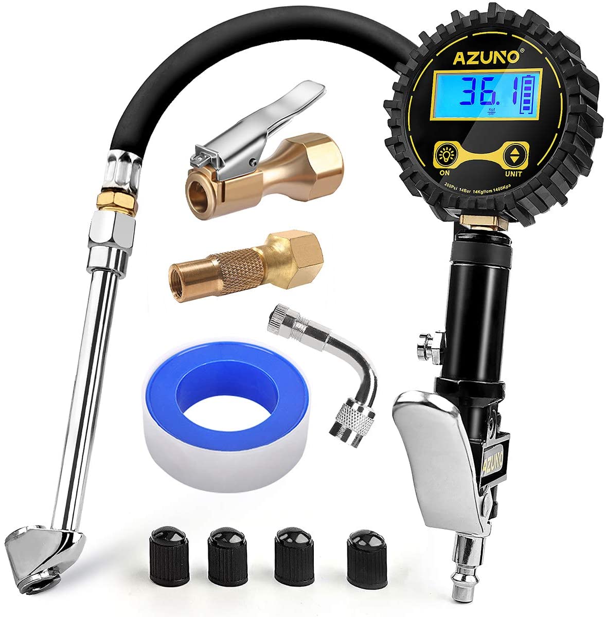 AZUNO Digital Tire Inflator with Pressure Gauge. 200 PSI