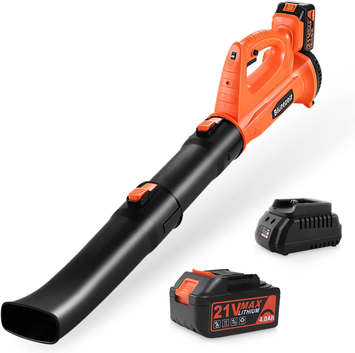 Blütezeit 21V Cordless Leaf Blower. 320CFM 150MPH Battery Powered (4.0Ah Battery & Charger) 6 Speed Adjustable. Lightweight 