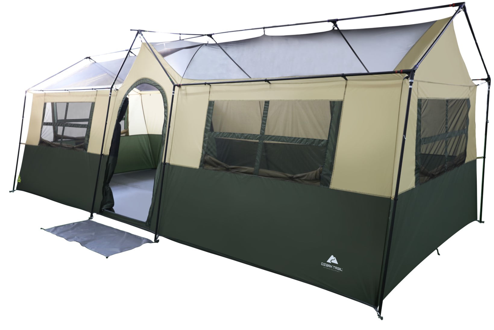 Ozark Trail Hazel Creek 12 Person Cabin Tent. 3 Rooms. Green